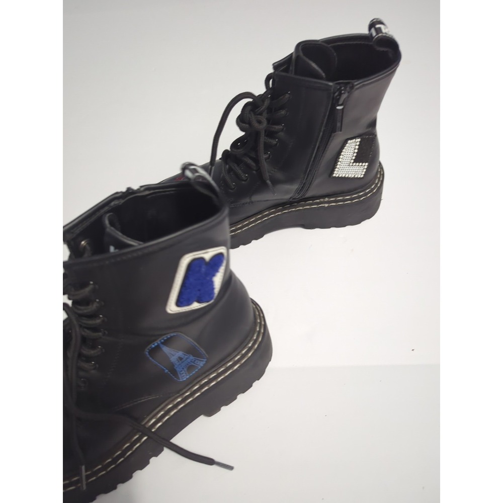 Karl Lagerfeld Paris Dixie Patch Combat Boots Sz 8 logo chunky biker festival - Picture 16 of 16